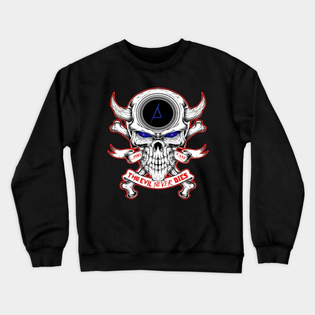 Podcast Logo Red Eye 2 sided Stay Evil! Judas Priest Font Crewneck Sweatshirt by The Evil Never Dies Podcast